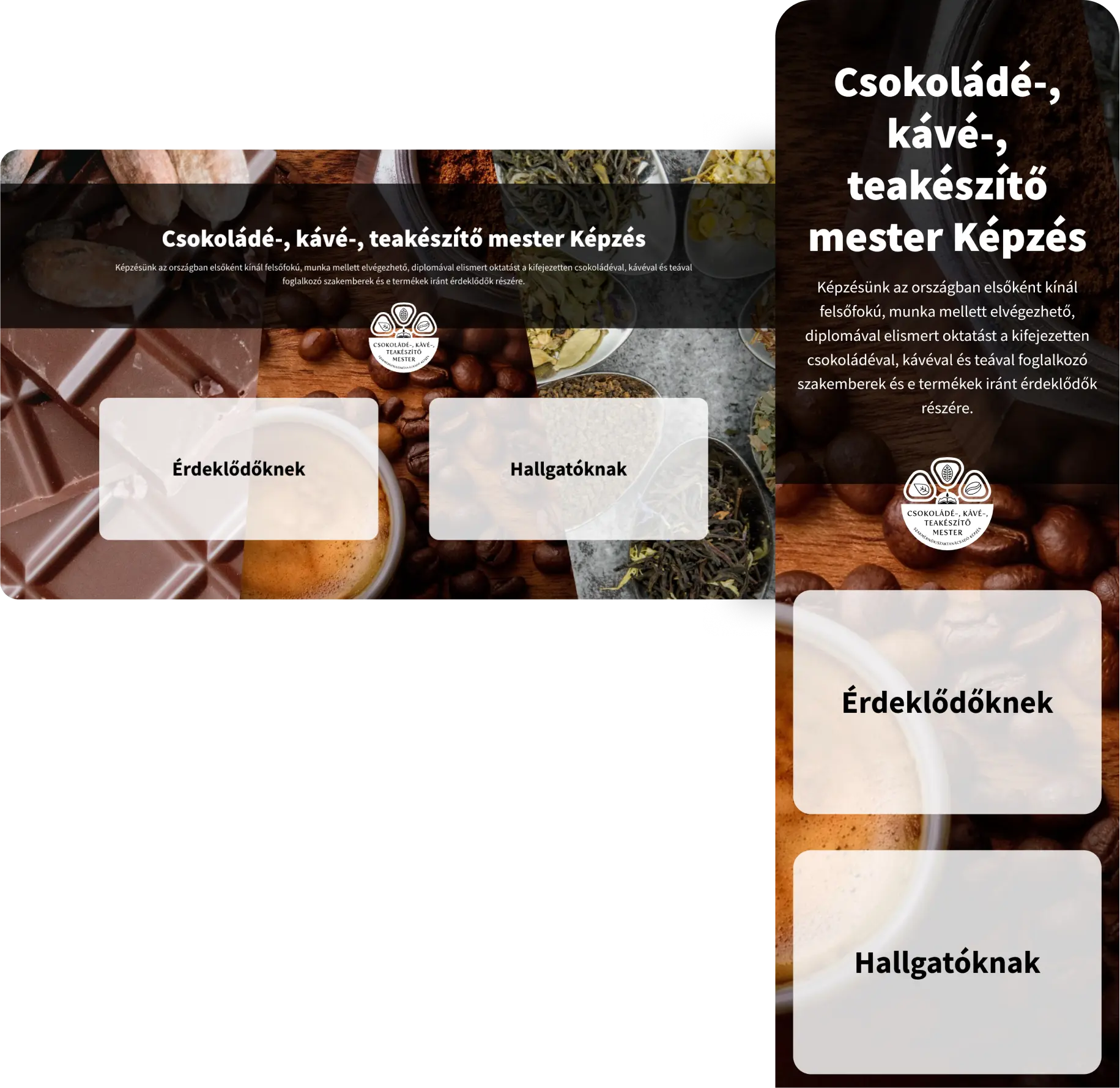 desktop and mobile view of csokoladekavetea.hu home page